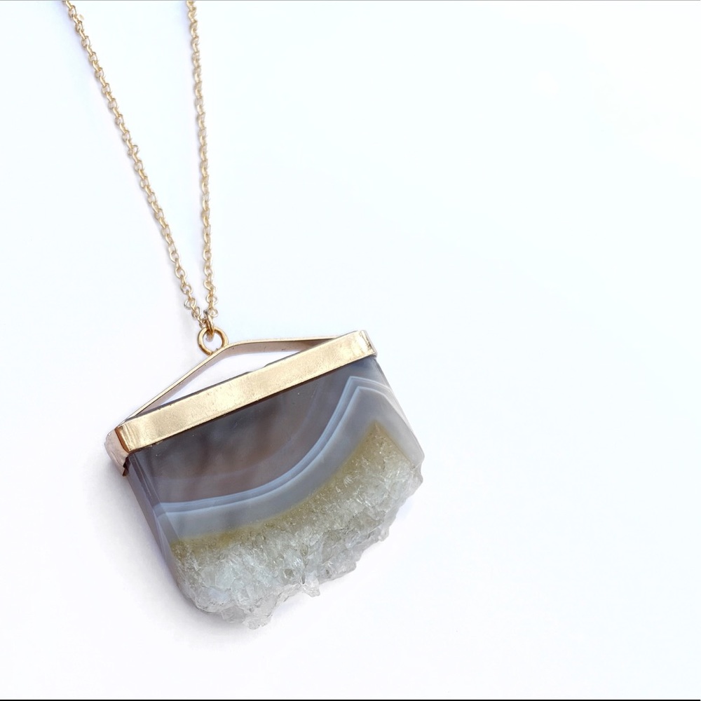 Grey Agate Druzy Slice Necklace
